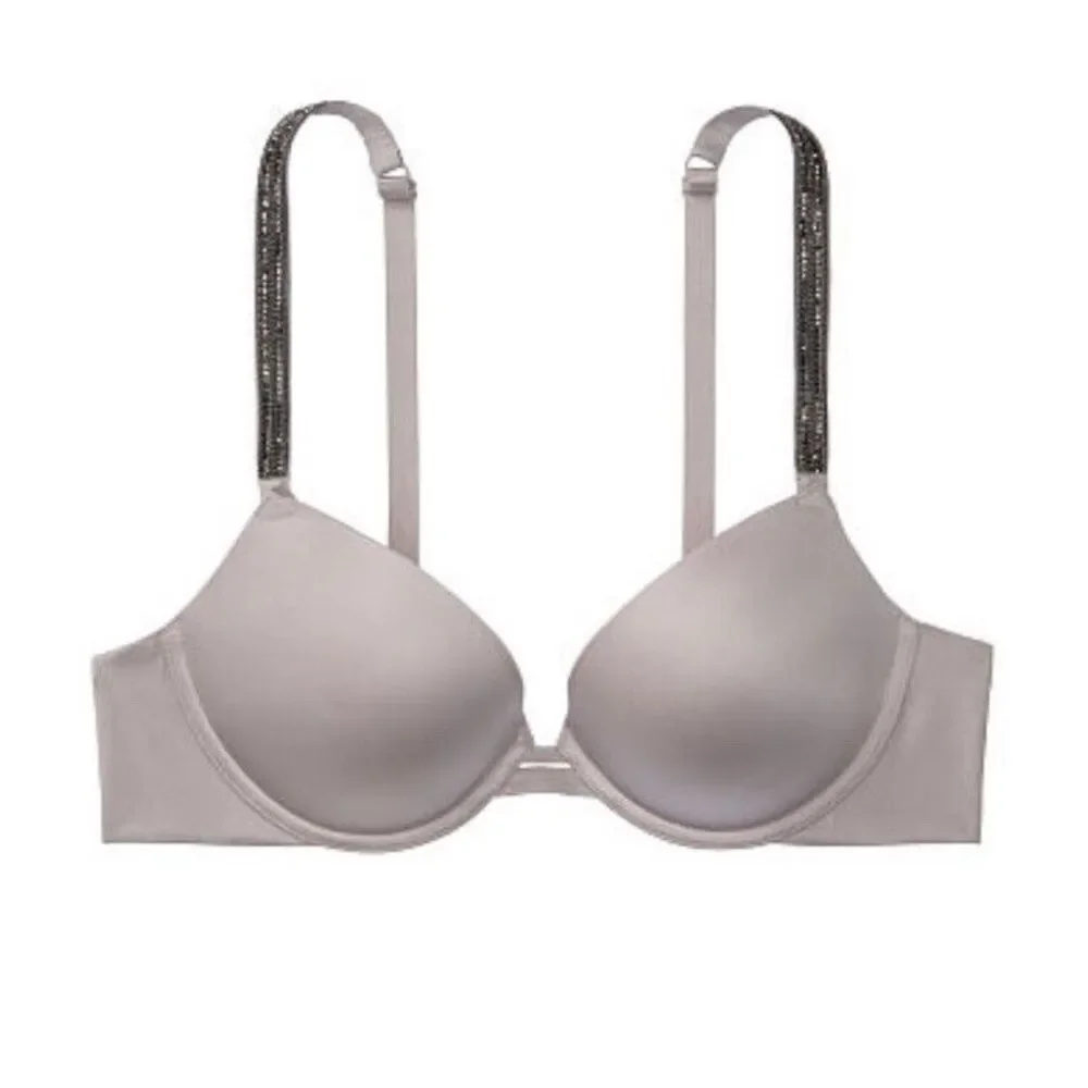 Victoria's Secret Very Sexy Push-up Bra Rhinestone Shine Straps 38C‎ Pebble NWT - Picture 3 of 6